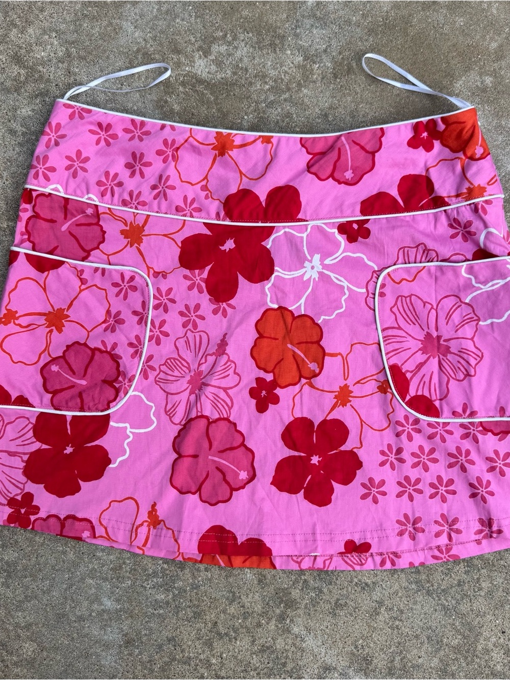 Angie y2k Pink Floral Mini Skirt with Red & Orange Blooms